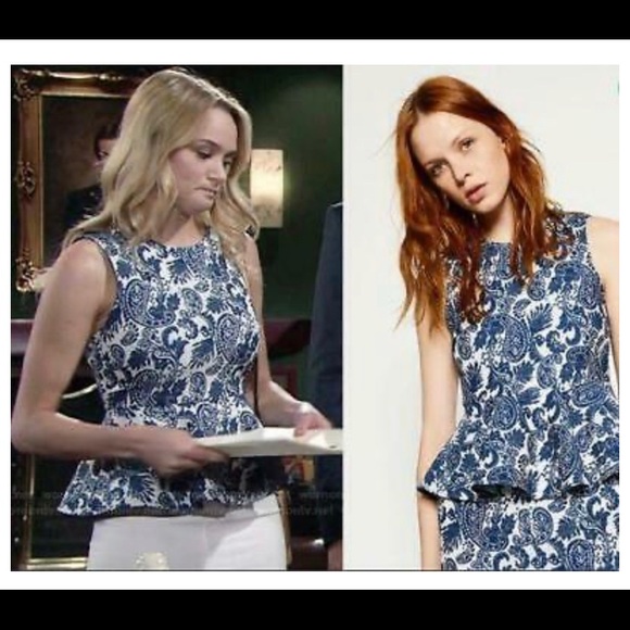 2/$25 ‼️ Zara Paisley Peplum Blue Top - Picture 3 of 5